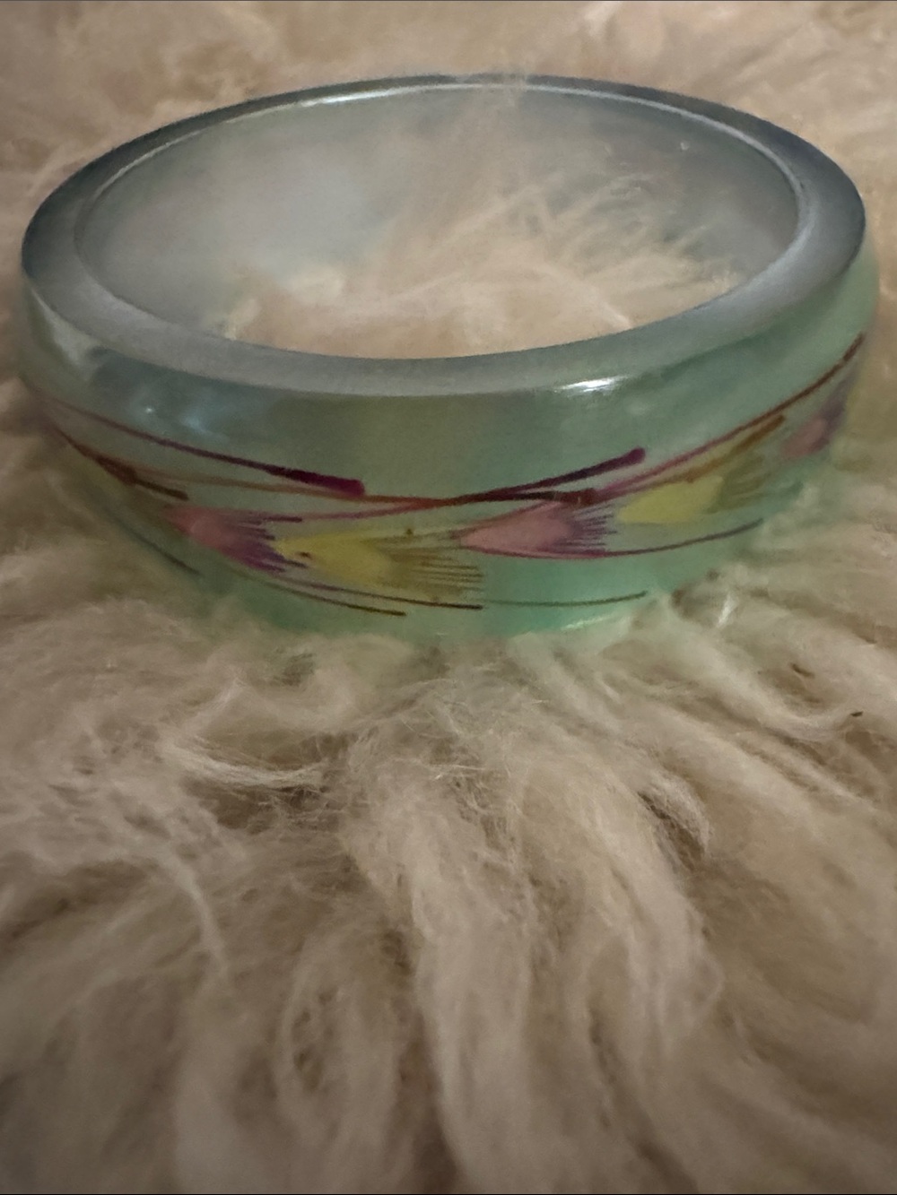 Bangle: Iridescent Green Bangle with Pink & Yellow Accents